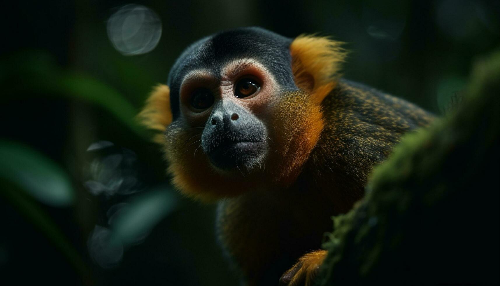 carino primate nel tropicale foresta, fissando a telecamera generato di ai foto