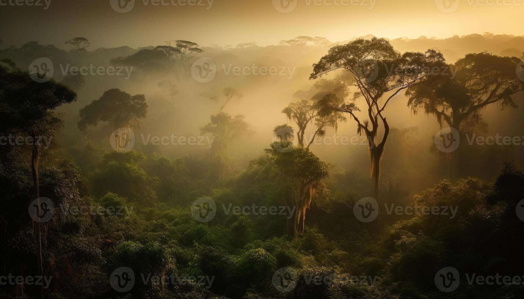 mistero nel il foresta a alba primo leggero generato di ai foto