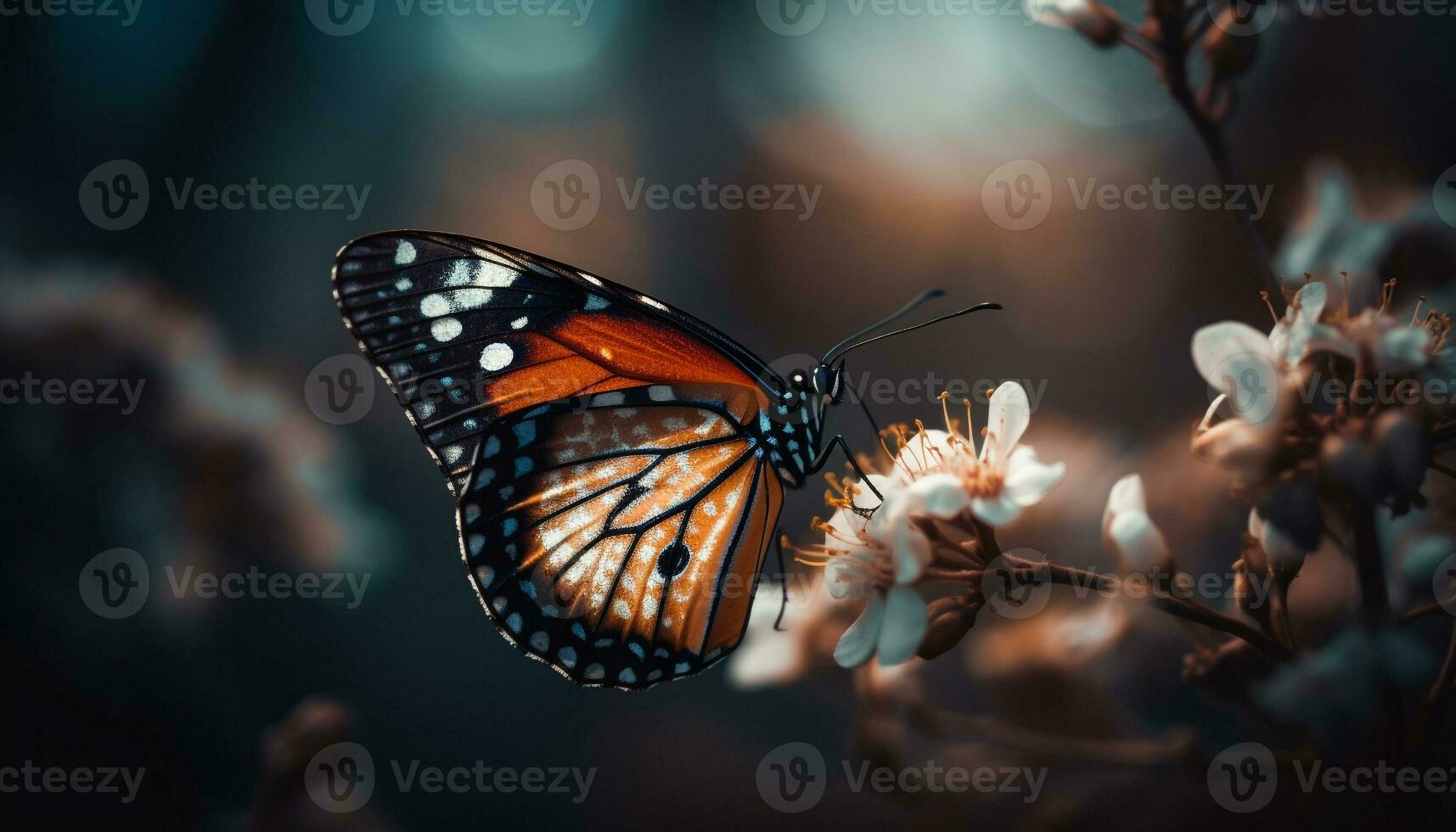 vivace monarca farfalla impollina fiore all'aperto generato di ai foto