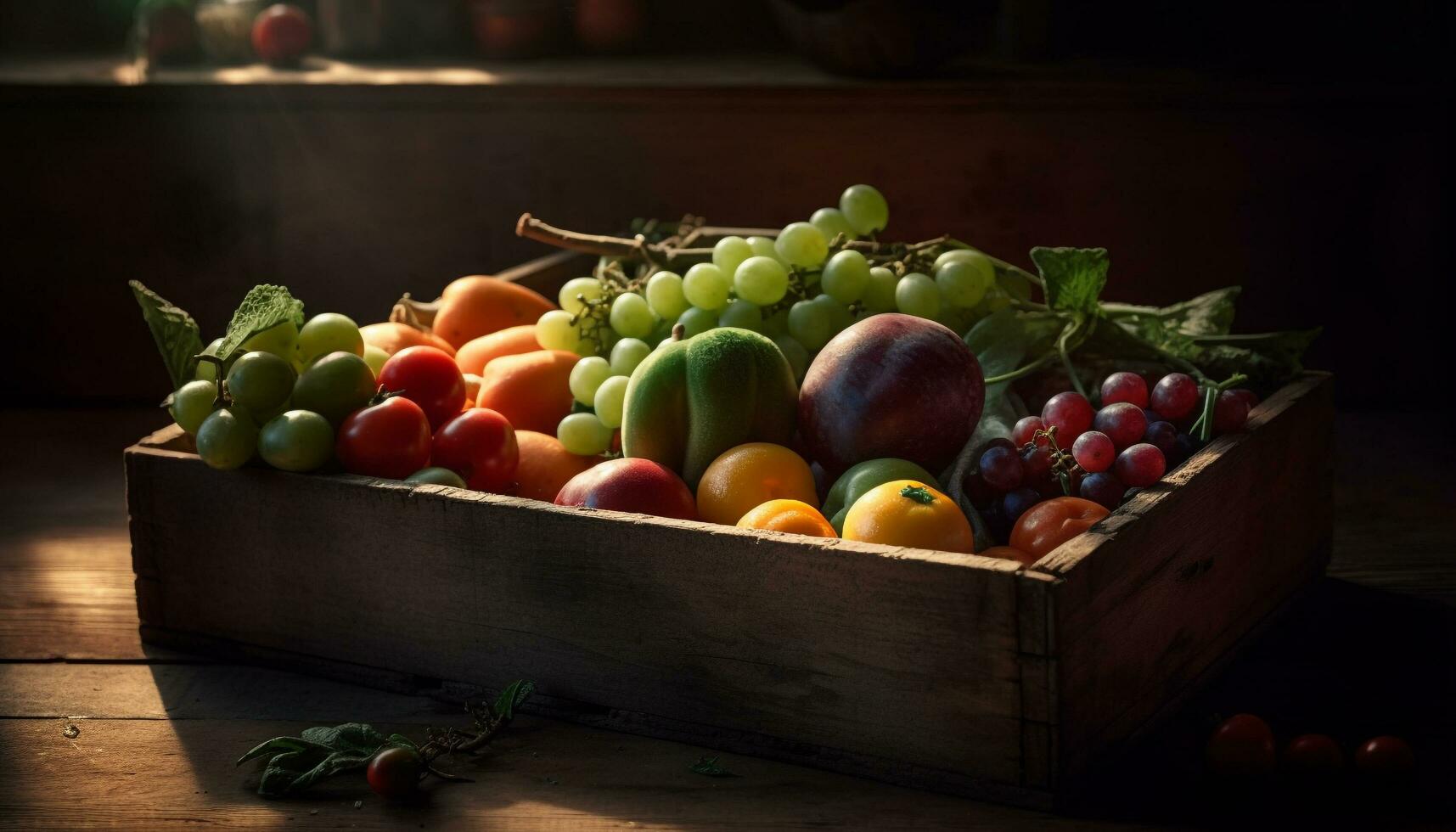 salutare mangiare fresco biologico frutta e verdure cestino generato di ai foto