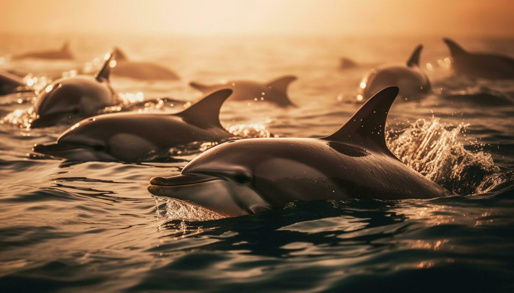 giocoso bottiglia naso delfini spruzzi nel blu acqua generato di ai foto