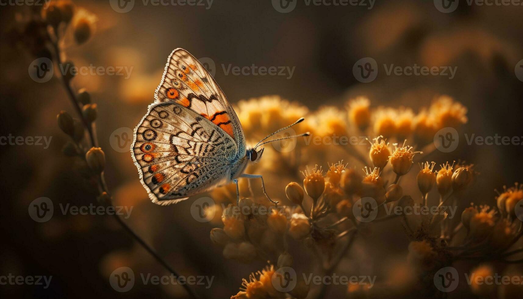 vivace farfalla su giallo fiore nel natura generato di ai foto