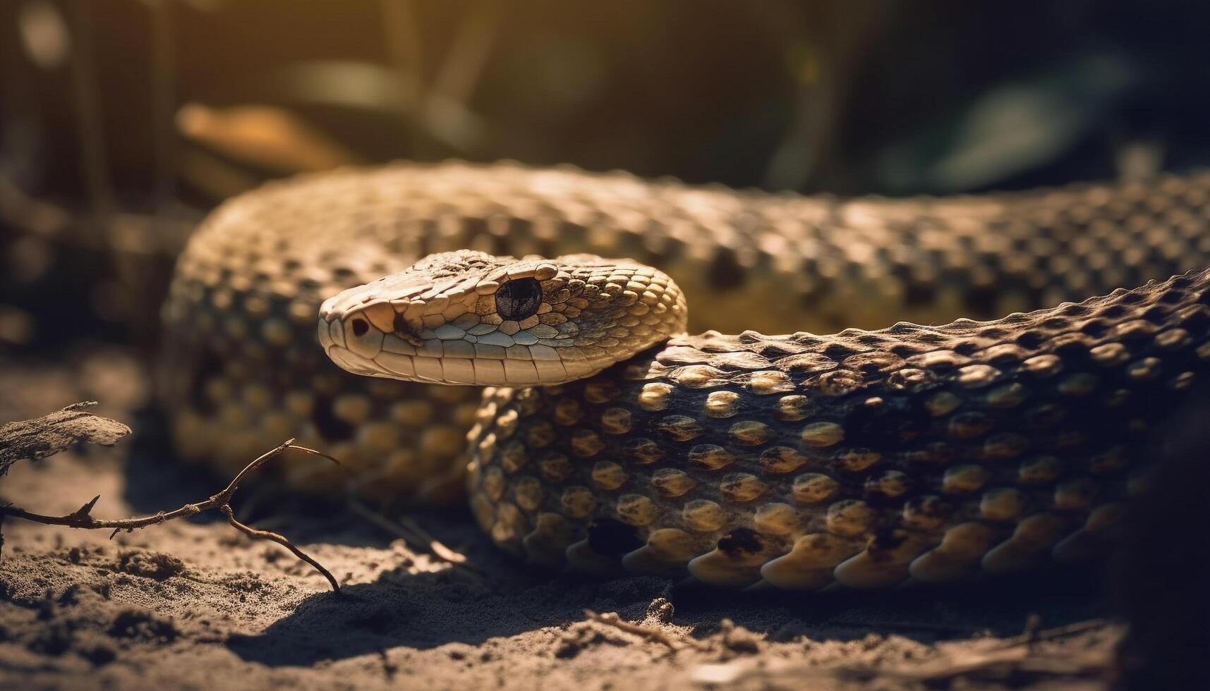 velenoso vipera striscia su ramo nel foresta generato di ai foto