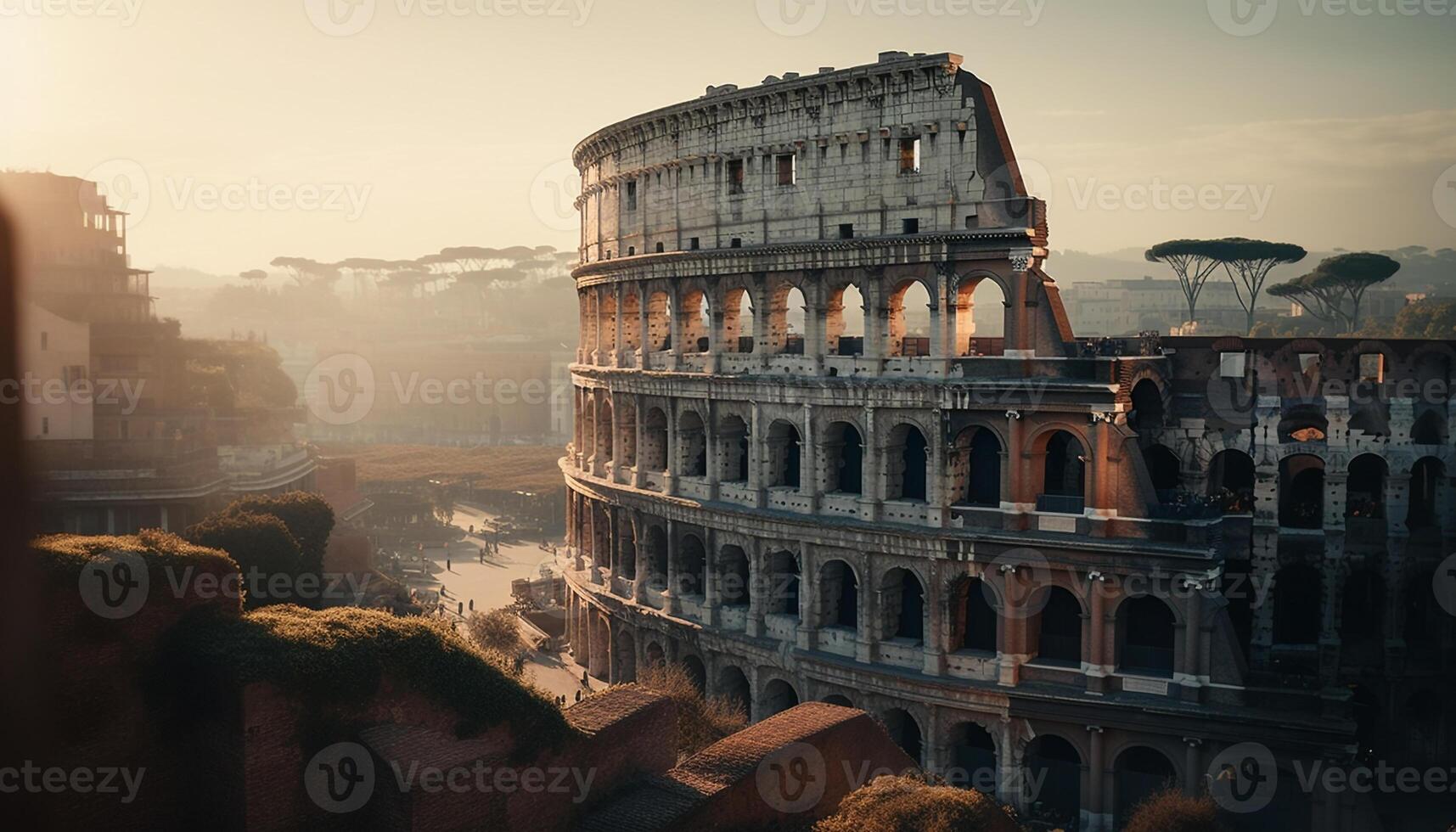 tramonto si illumina antico rovine nel italiano paesaggio urbano generato di ai foto