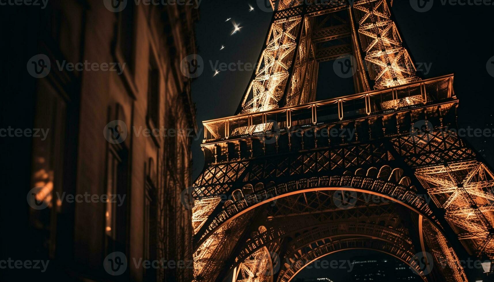 illuminato archi maestosamente leggero su parigino notte generato di ai foto