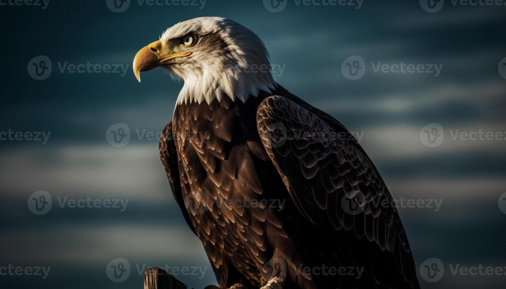 maestoso Calvo aquila perching su ramo generato di ai foto