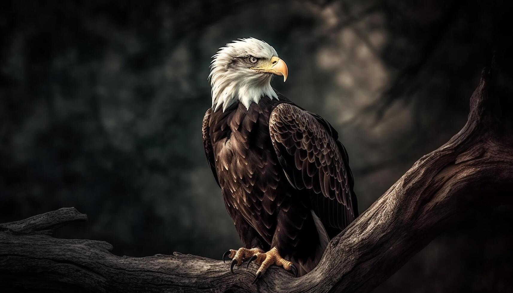 maestoso Calvo aquila perching su albero ramo generato di ai foto