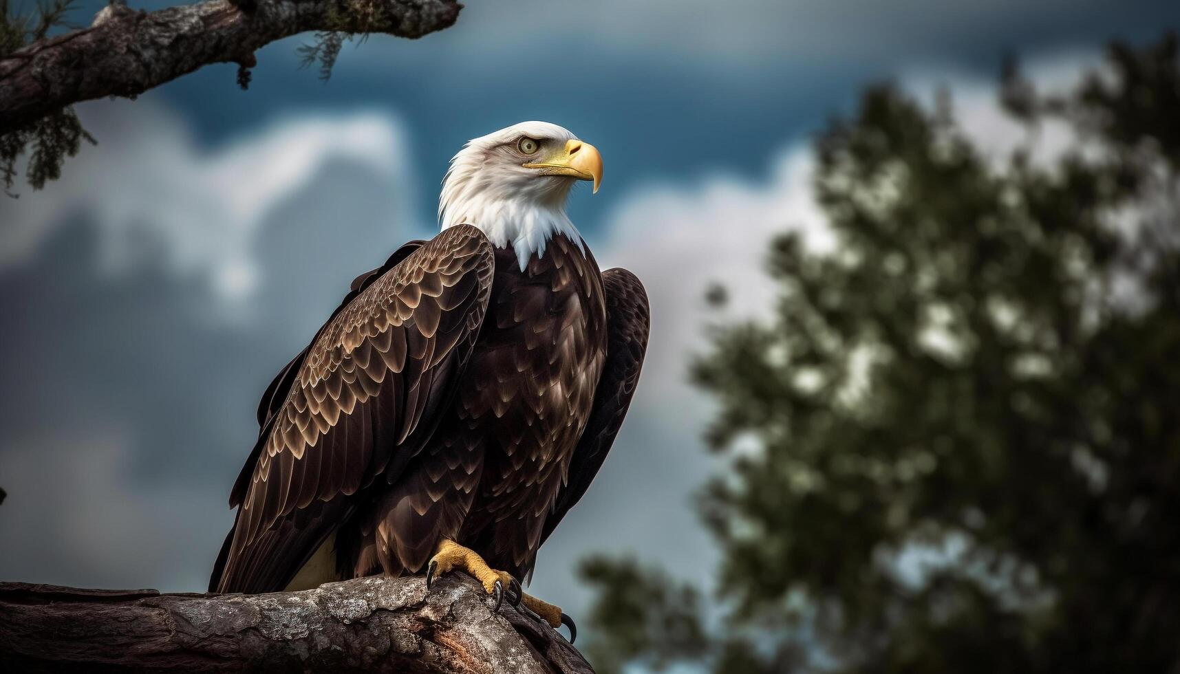 maestoso Calvo aquila perching su albero ramo generato di ai foto