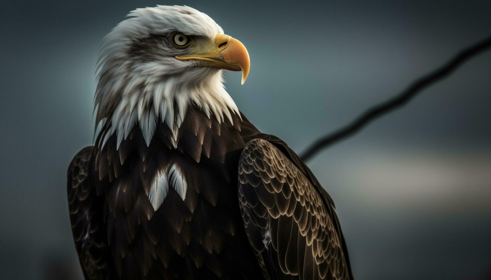 maestoso Calvo aquila perching su ramo generato di ai foto