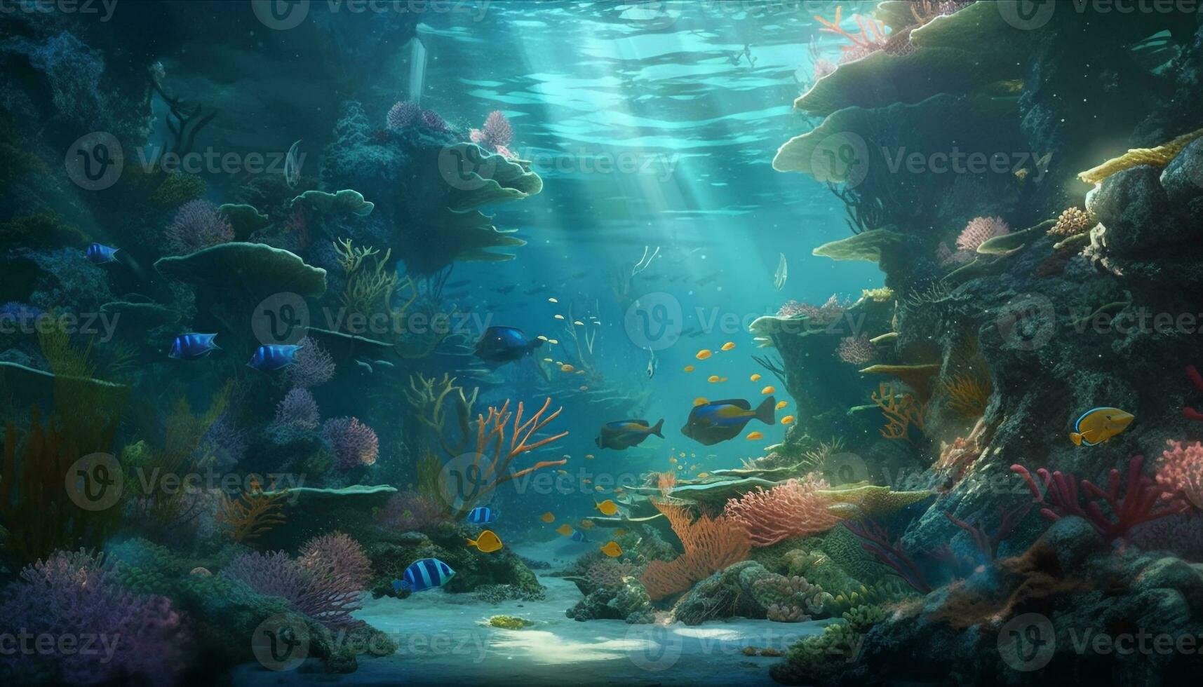 Multi colorato pesce nuotare nel tropicale corallo scogliera generato di ai foto