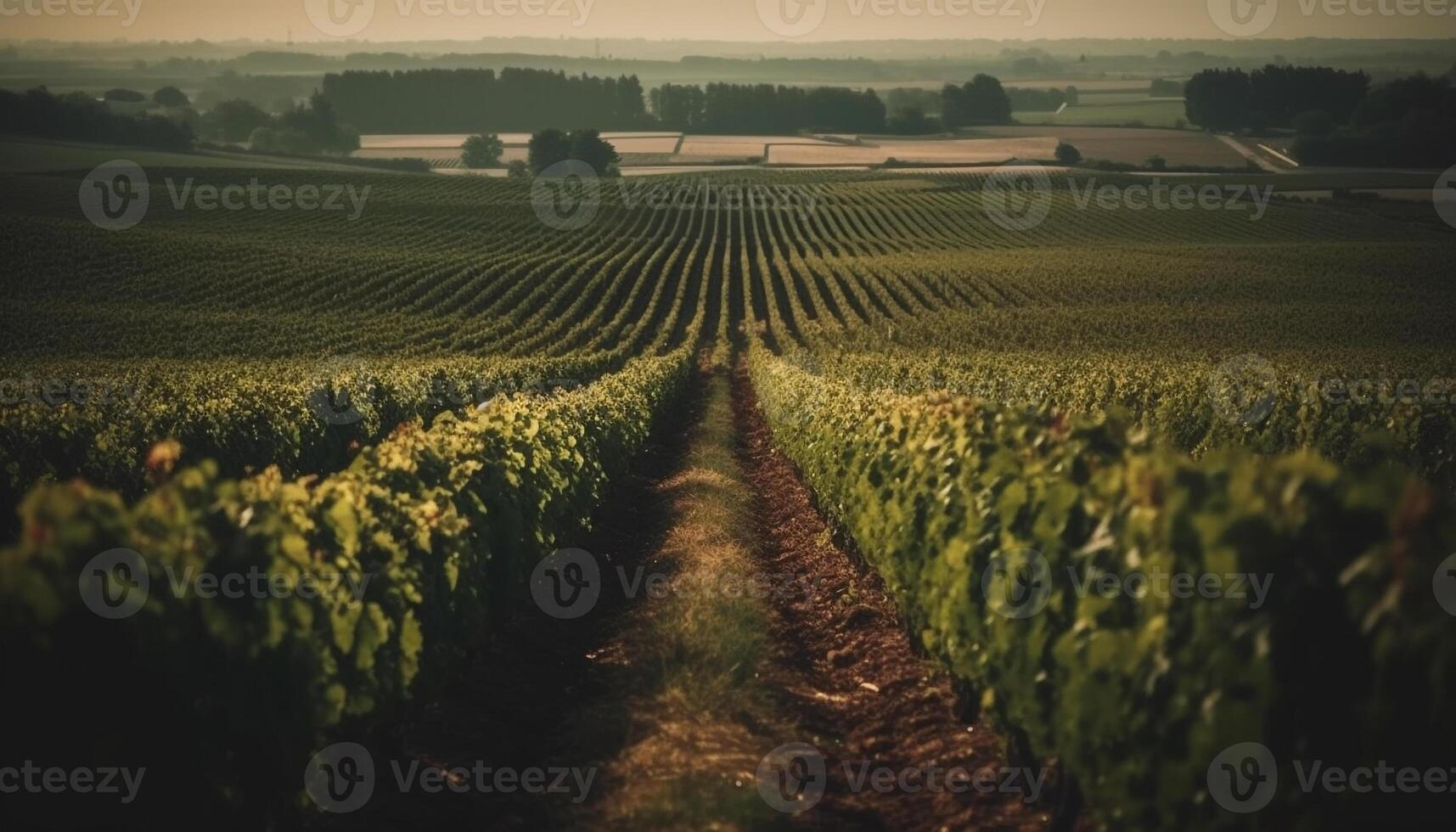 tramonto al di sopra di vigneto, natura bellezza nel agricoltura generato di ai foto