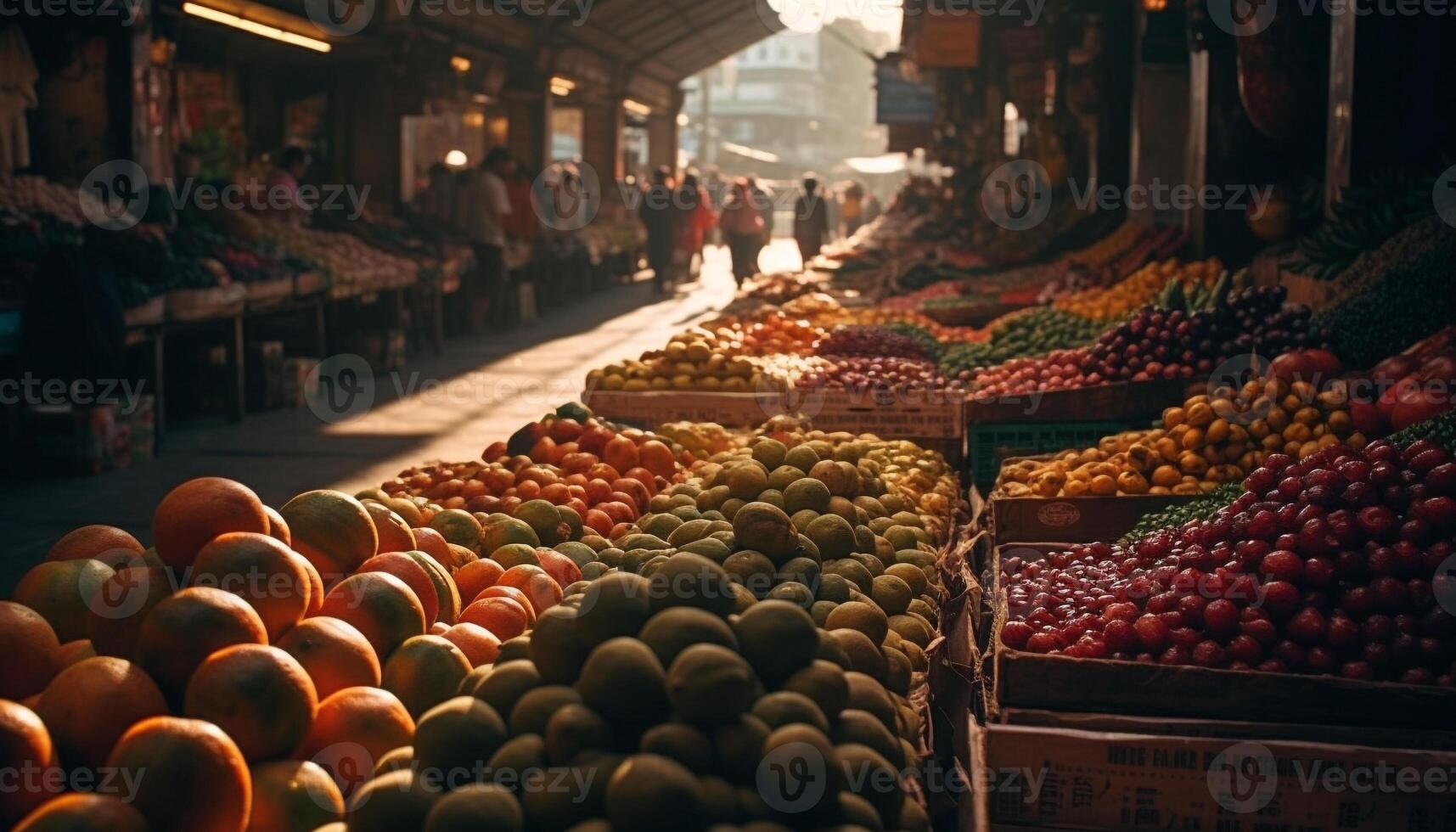 grande varietà di fresco frutta e verdure per vendita generato di ai foto