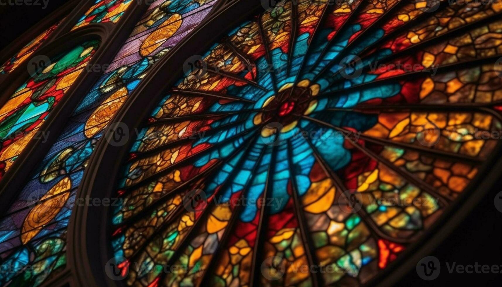 macchiato bicchiere finestra si illumina ornato Gotico architettura generato di ai foto