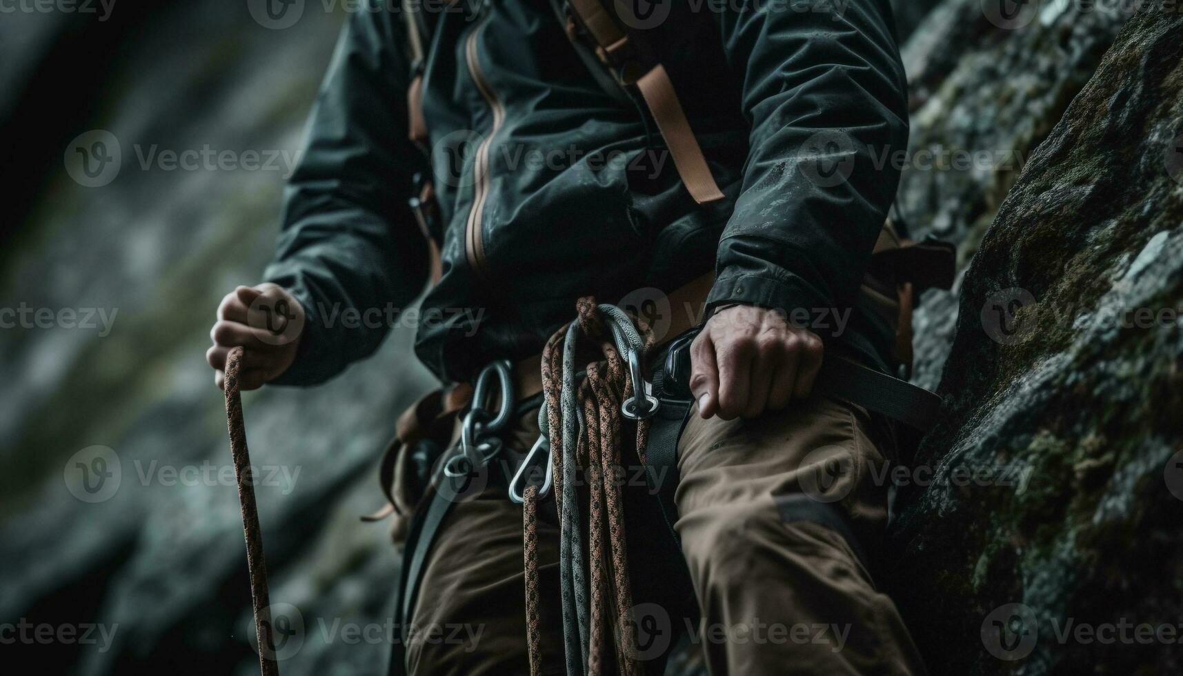 uno uomo determinazione conquista montagna picco avventura generato di ai foto