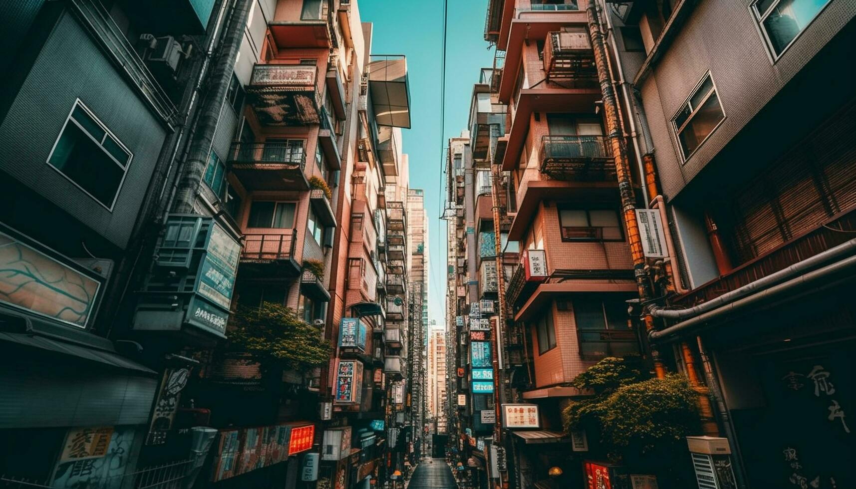 illuminato grattacieli leggero su affollato città strade generato di ai foto