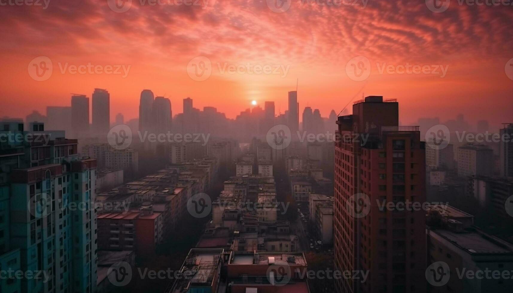 Pechino moderno orizzonte si illumina a crepuscolo generato di ai foto