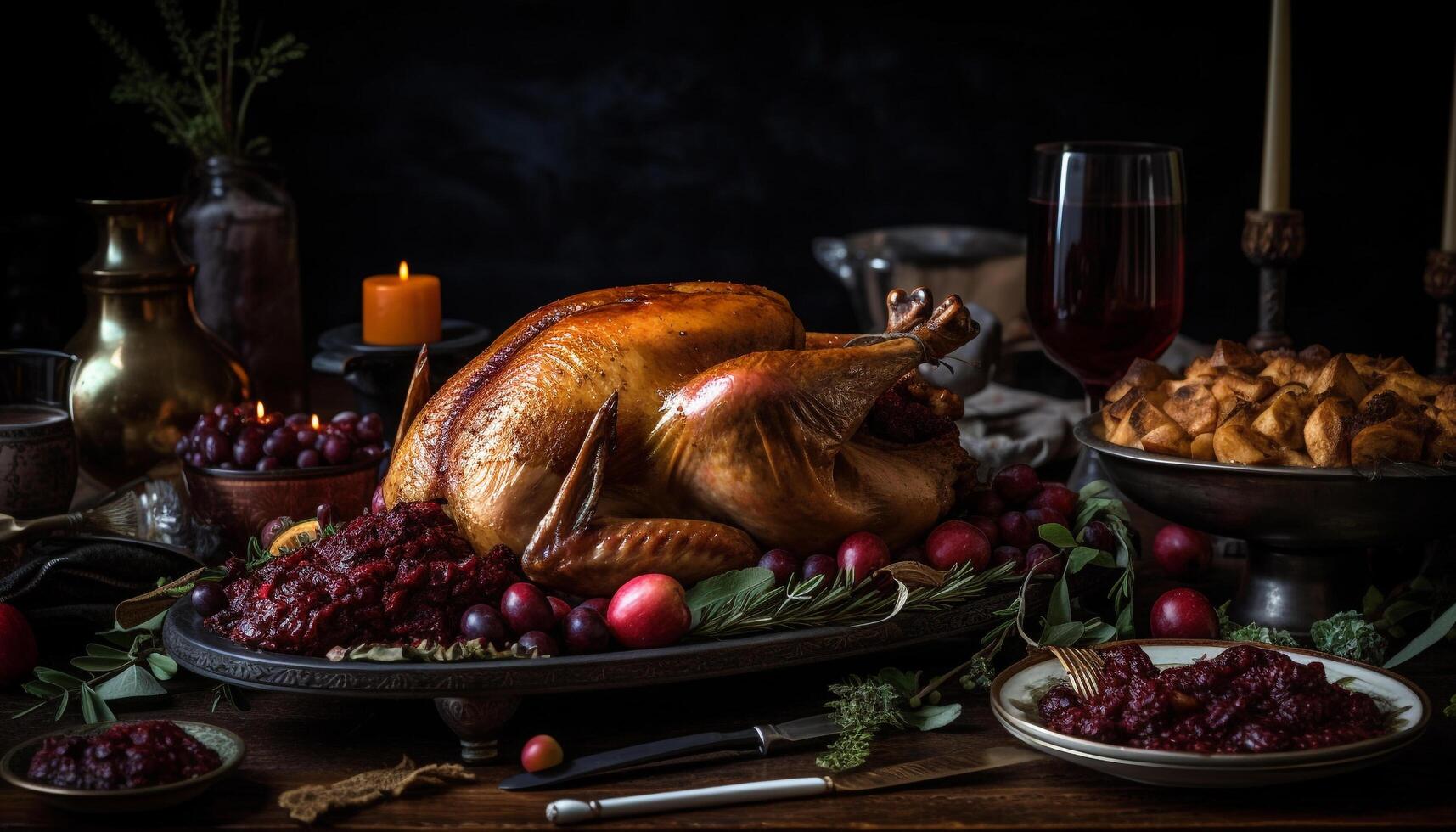 arrosto tacchino fatti in casa lati autunno celebrazione in casa generato di ai foto