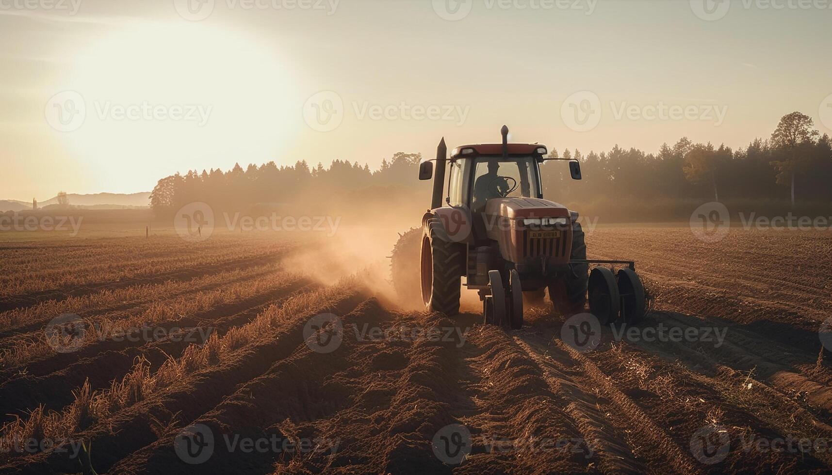 contadino Lavorando all'aperto raccolta Grano a tramonto generato di ai foto