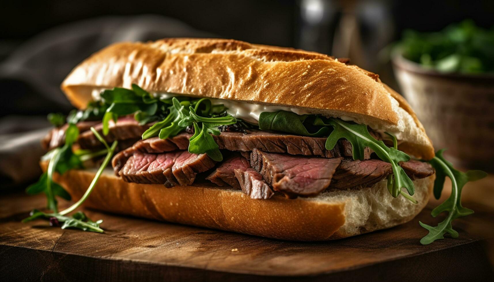 grigliato Ciabatta Sandwich con fresco carne e verdure generato di ai foto