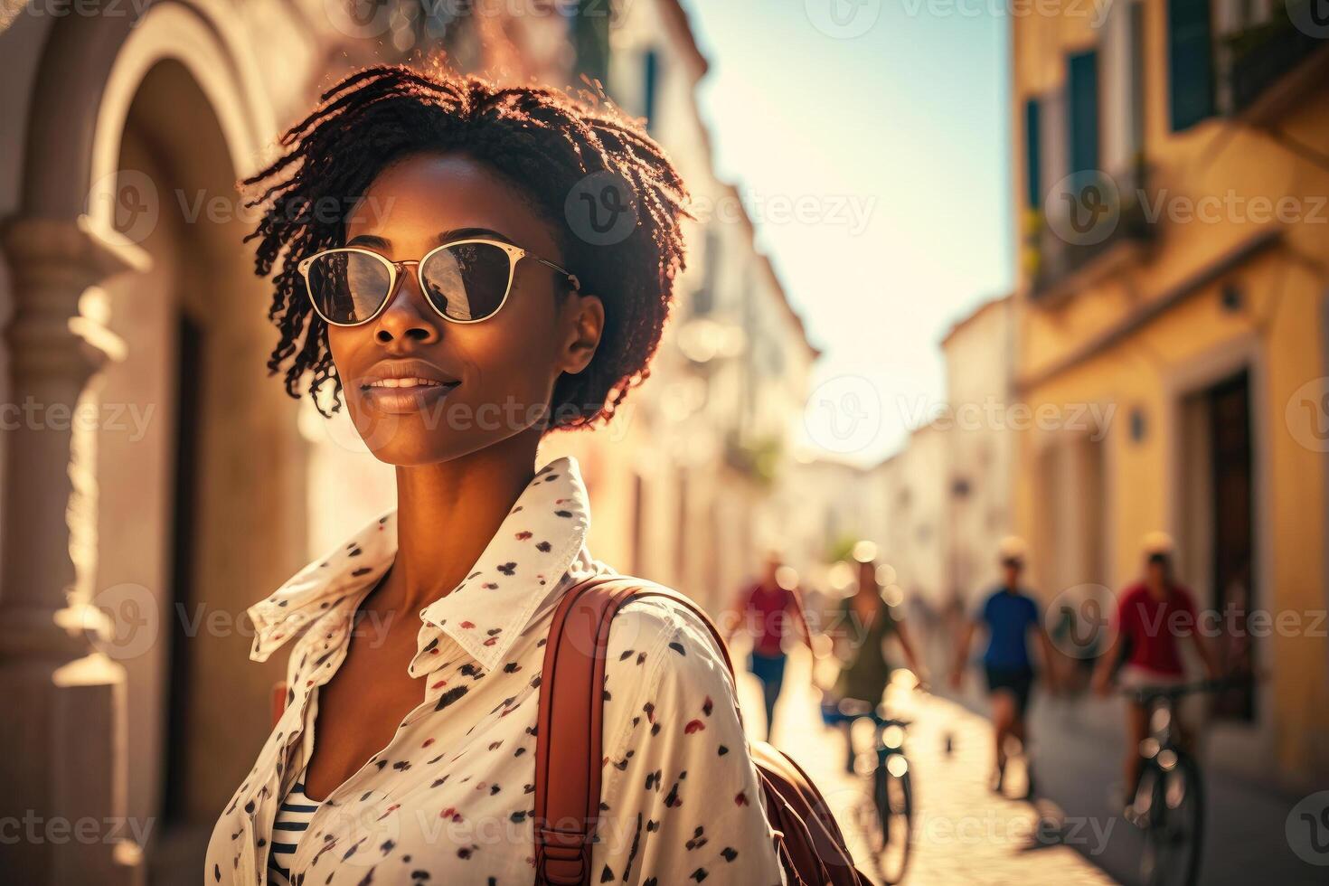 femmina donna su vacanza nel mediterraneo ai generato foto