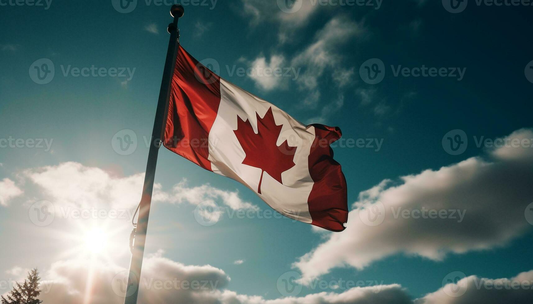 canadese bandiera agitando maestosamente nel il vento generato di ai foto