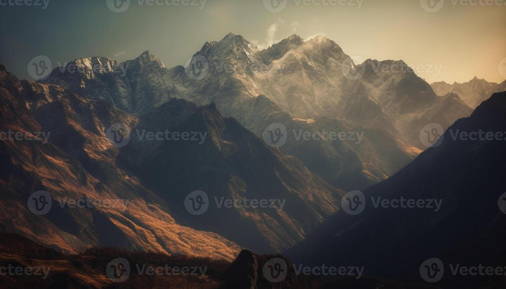 maestoso montagna picco indietro illuminato di Alba generato di ai foto