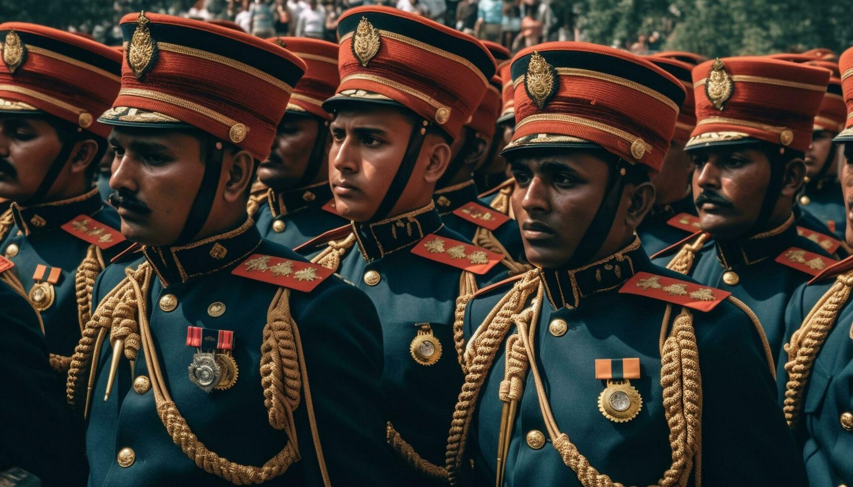 maestoso esercito in marcia nel tradizionale Festival parata generato di ai foto
