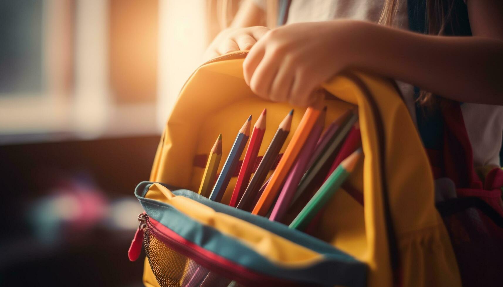 un' creativo ragazza detiene un' matita, apprendimento in casa a scuola generato di ai foto