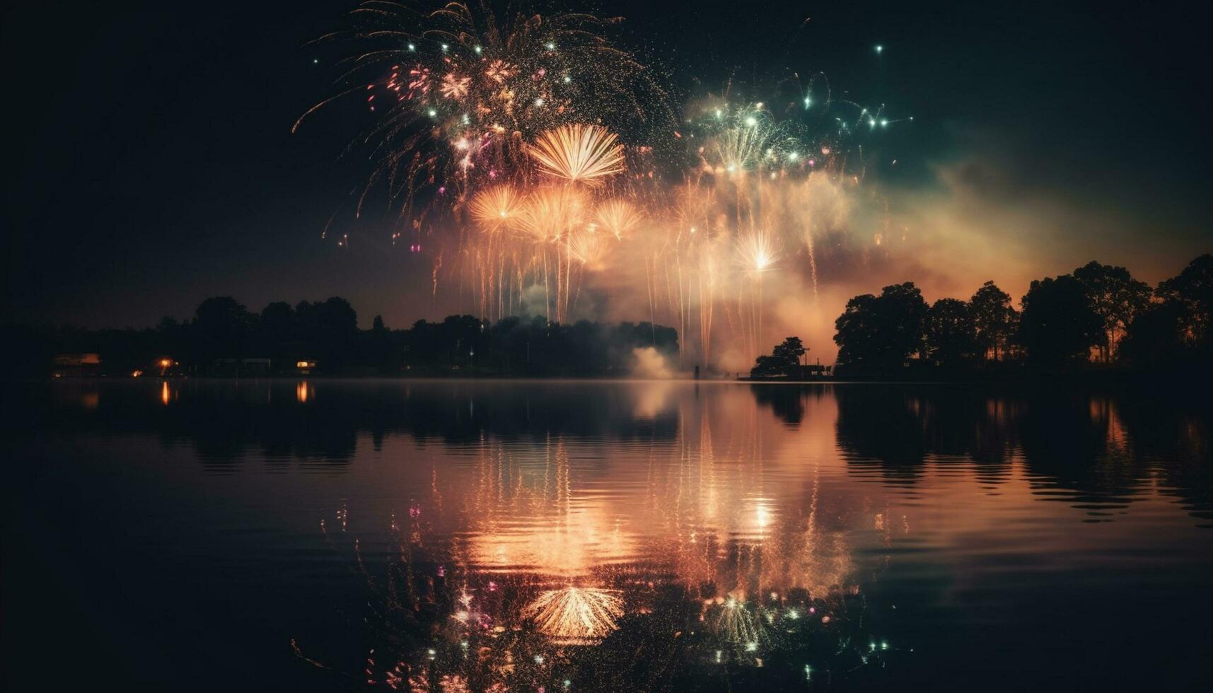 il quarto di luglio celebrazione fuochi d'artificio che esplode nel vivace Multi colorato Schermo generato di ai foto