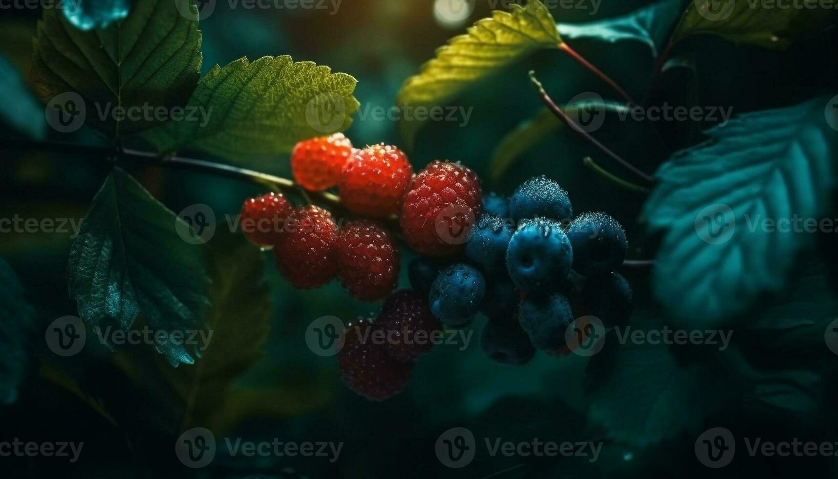 succoso bacca frutta nel autunno foresta, Perfetto per salutare mangiare generato di ai foto