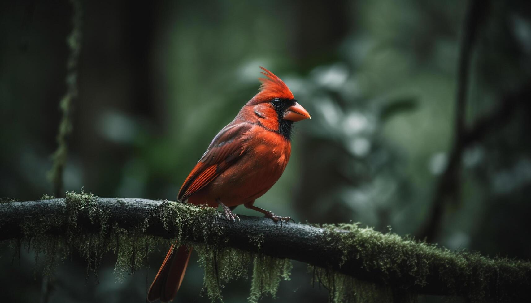 un' vivace maschio settentrionale cardinale perching su un' nevoso ramo generato di ai foto