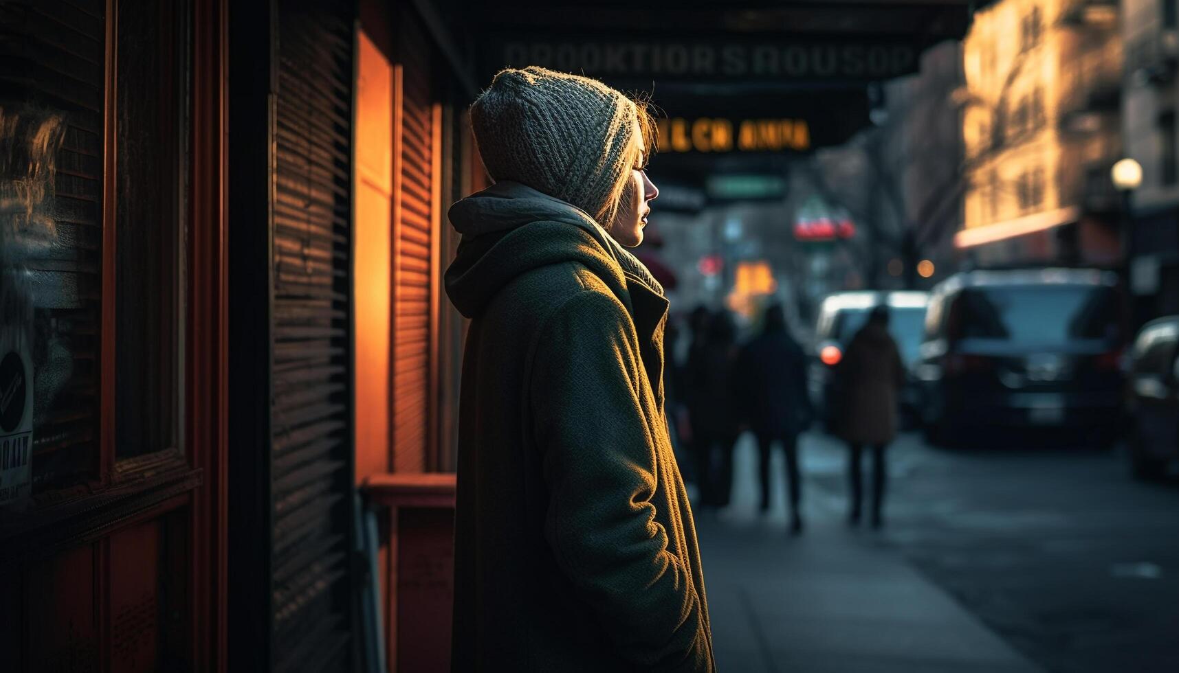 solitario uomo d'affari in piedi nel paesaggio urbano, guardare per rilassamento all'aperto generato di ai foto