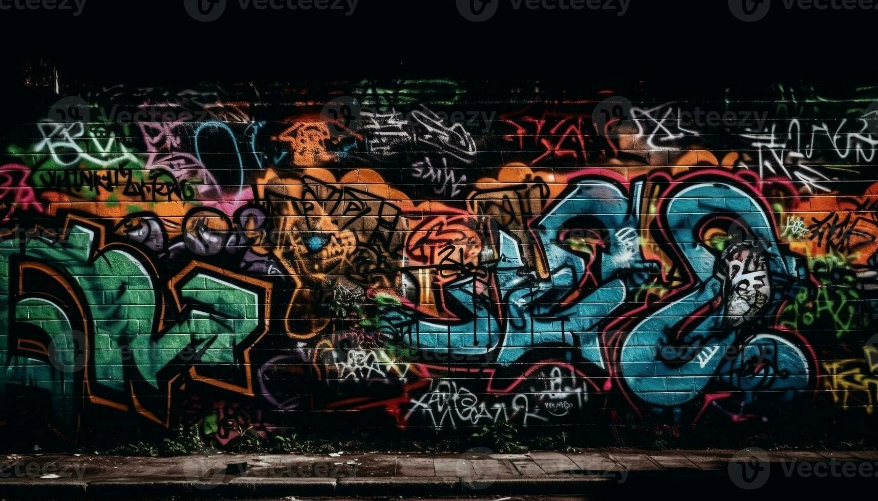 astratto graffiti murale si illumina sporco città strada con strutturato caos generato di ai foto