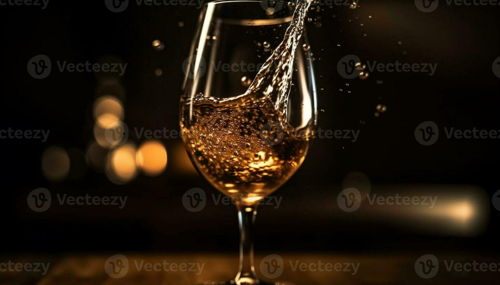 lusso Champagne scrosciante in cristallo flauto, spruzzi nel celebrazione generato di ai foto