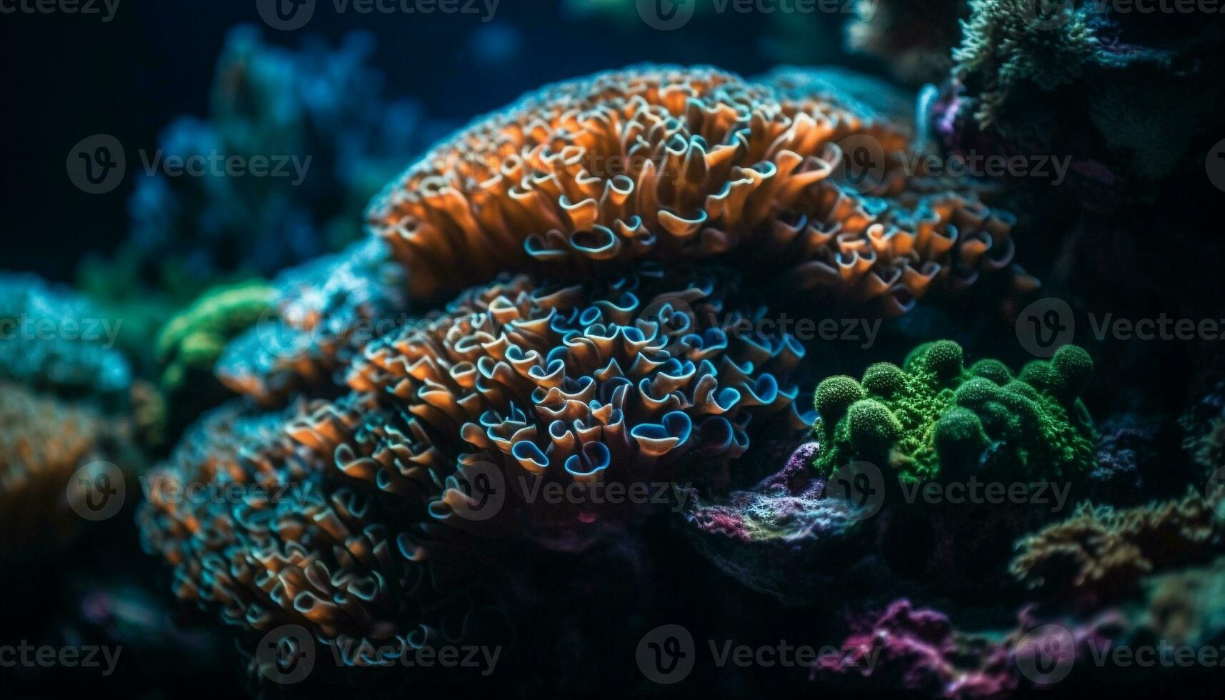 in profondità sotto, colorato mare vita prospera nel naturale bellezza generato di ai foto