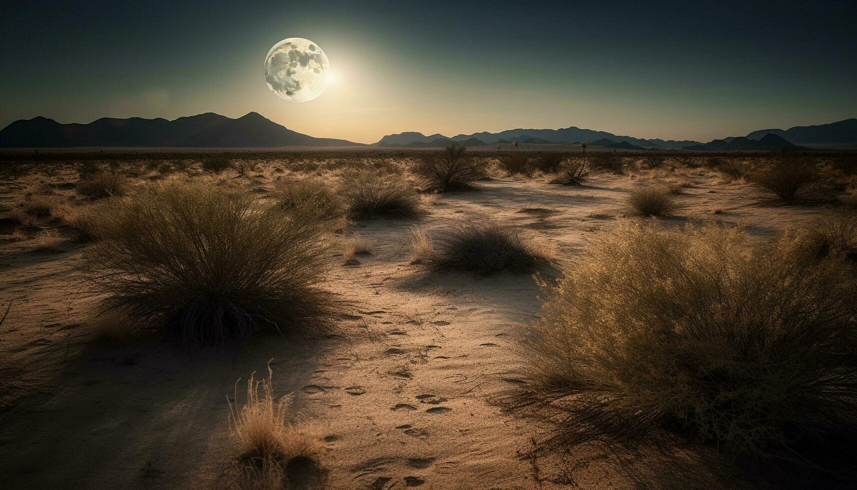 maestoso montagna gamma a crepuscolo, tranquillo scena nel arido clima generato di ai foto
