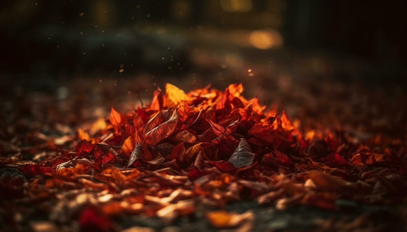 autunno foglia ardente luminosa, un' ardente inferno nel ottobre spazio generato di ai foto