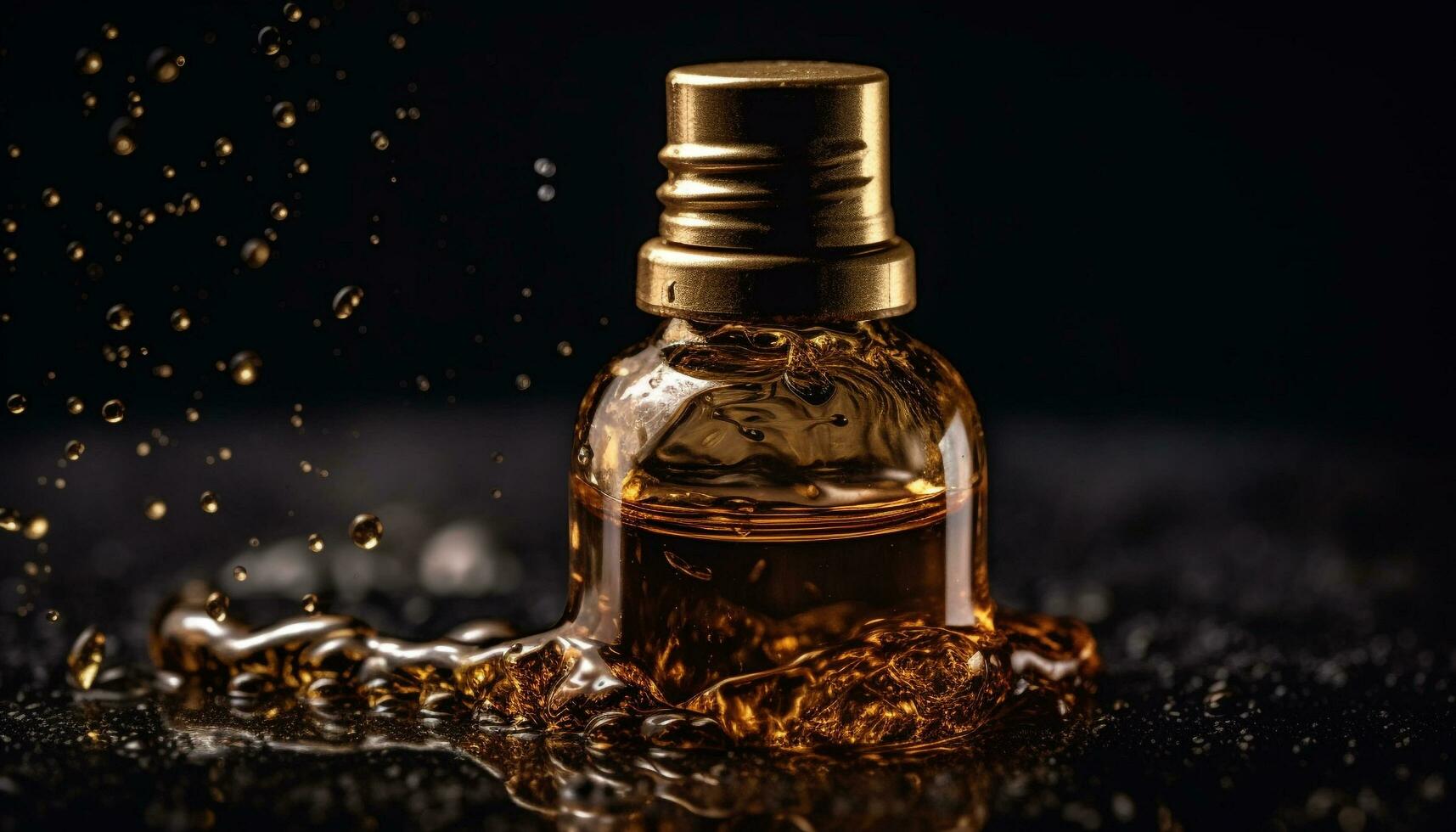 biologico aromaterapia olio far cadere su bicchiere bottiglia per rilassamento e bellezza generato di ai foto