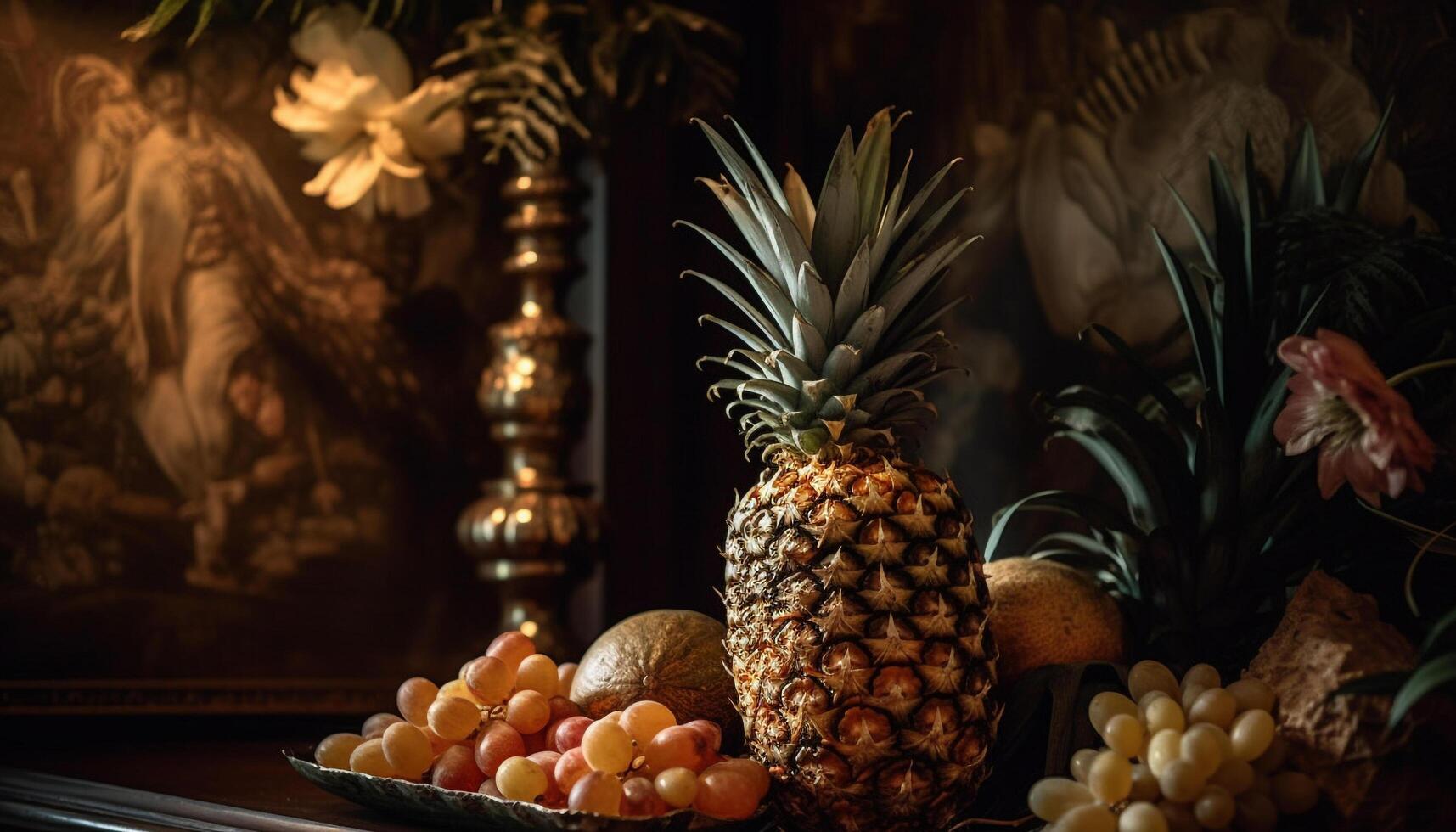 fresco tropicale frutta ciotola, un' salutare e dolce merenda opzione generato di ai foto