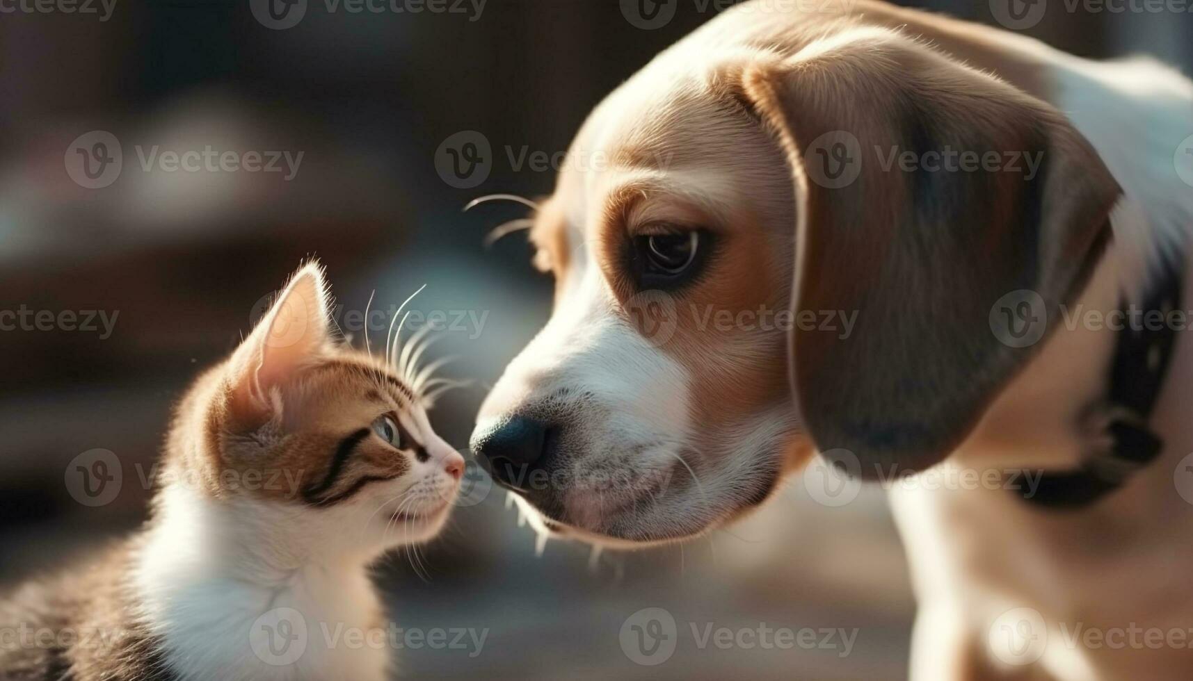 affascinante beagle e affettuoso gattino giocare insieme all'aperto nel natura generato di ai foto