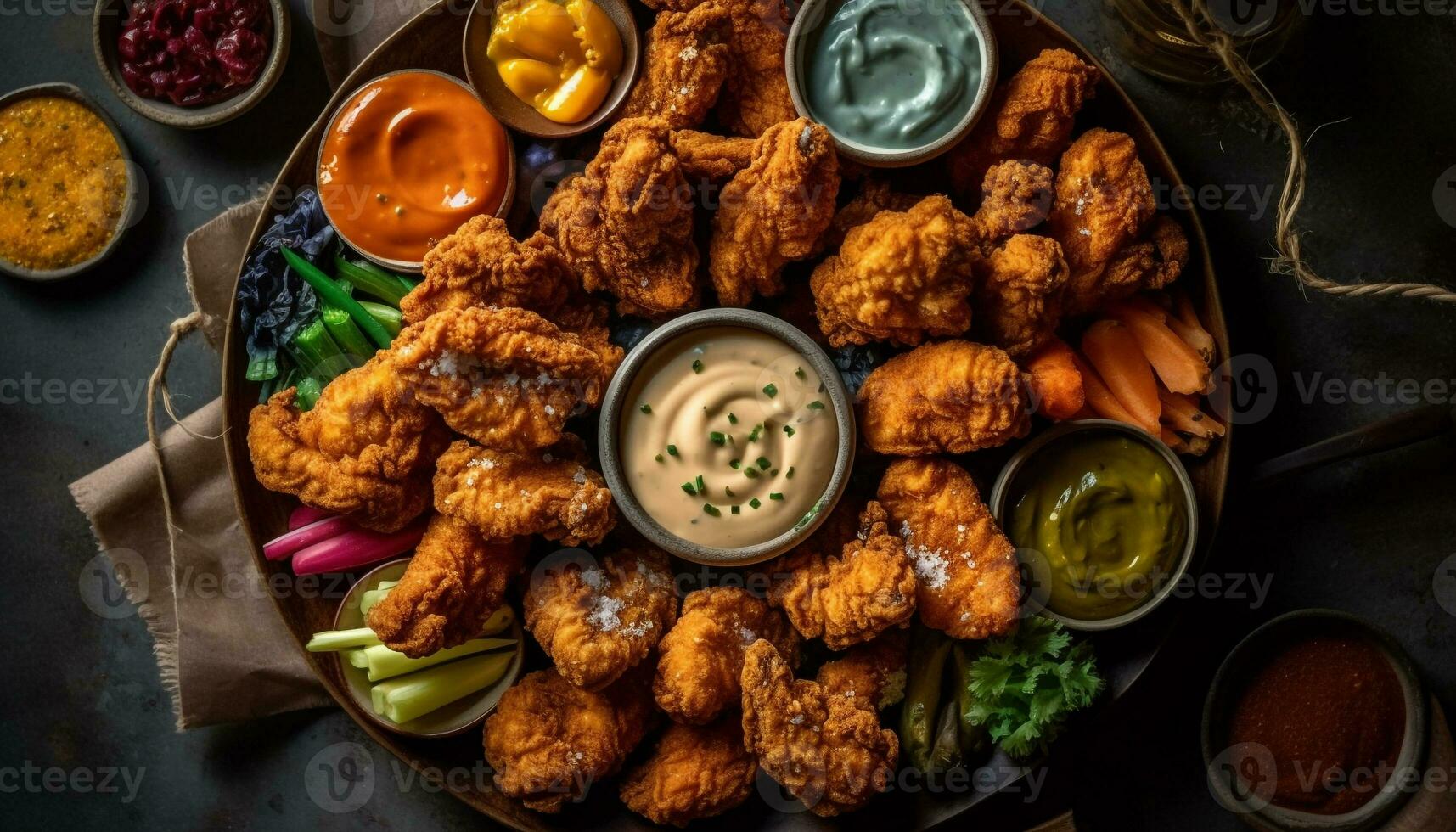 in profondità fritte bufalo pollo Ali con salato salsa, un' pub preferito generato di ai foto