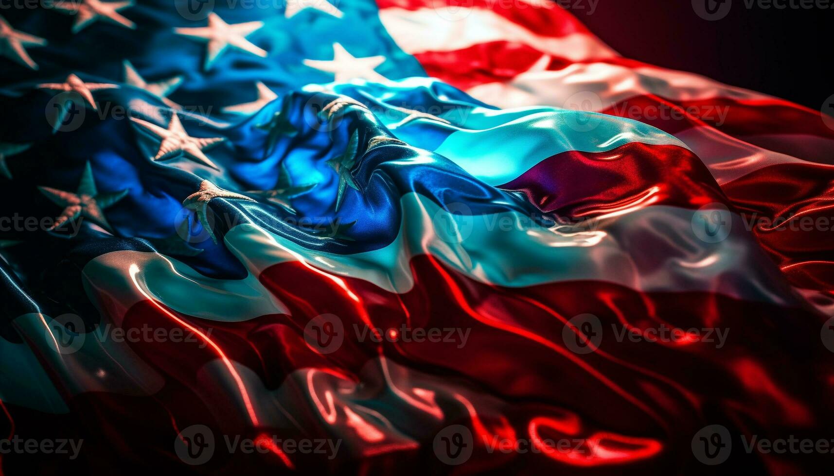patriottico celebrazione americano bandiera onde nel astratto modello generato di ai foto
