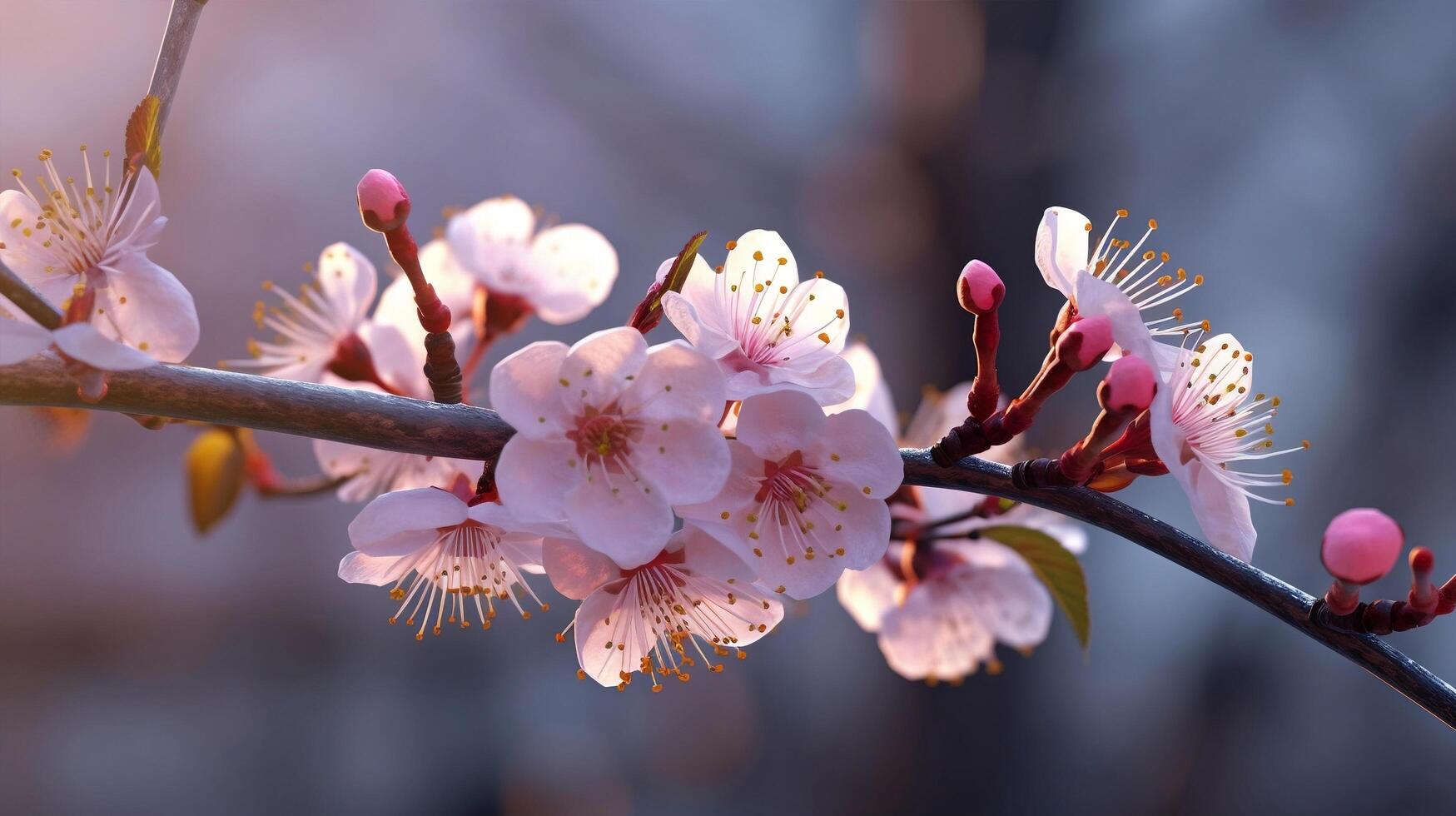 travolgente macro tiro di rosa ume fiorire giapponese prugna albero ramo. generativo ai foto