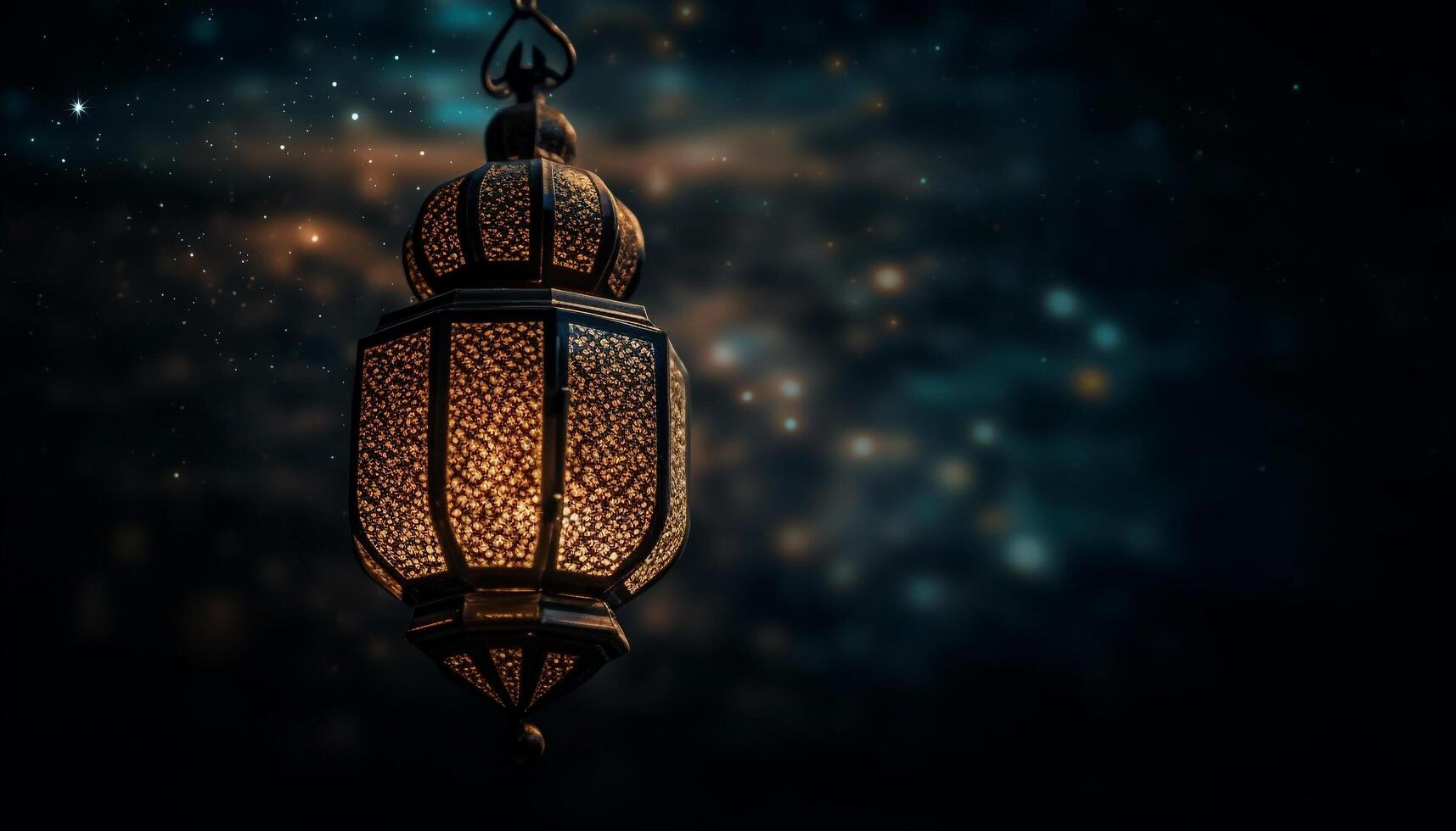 illuminato lanterne simboleggiare Ramadan spiritualità e bellezza generato di ai foto