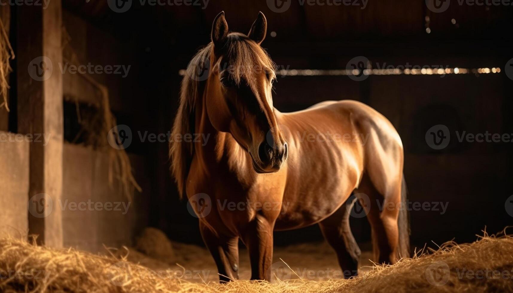 purosangue cavallo pascolo nel rurale prato bellezza generato di ai foto