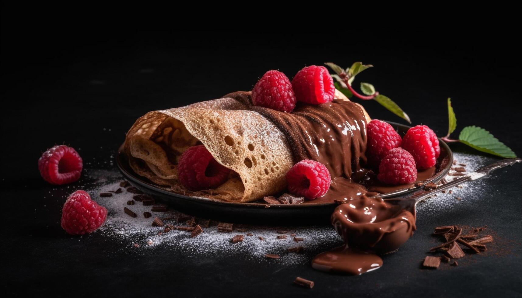 un' pila di fatti in casa Pancakes con fresco frutti di bosco generato di ai foto