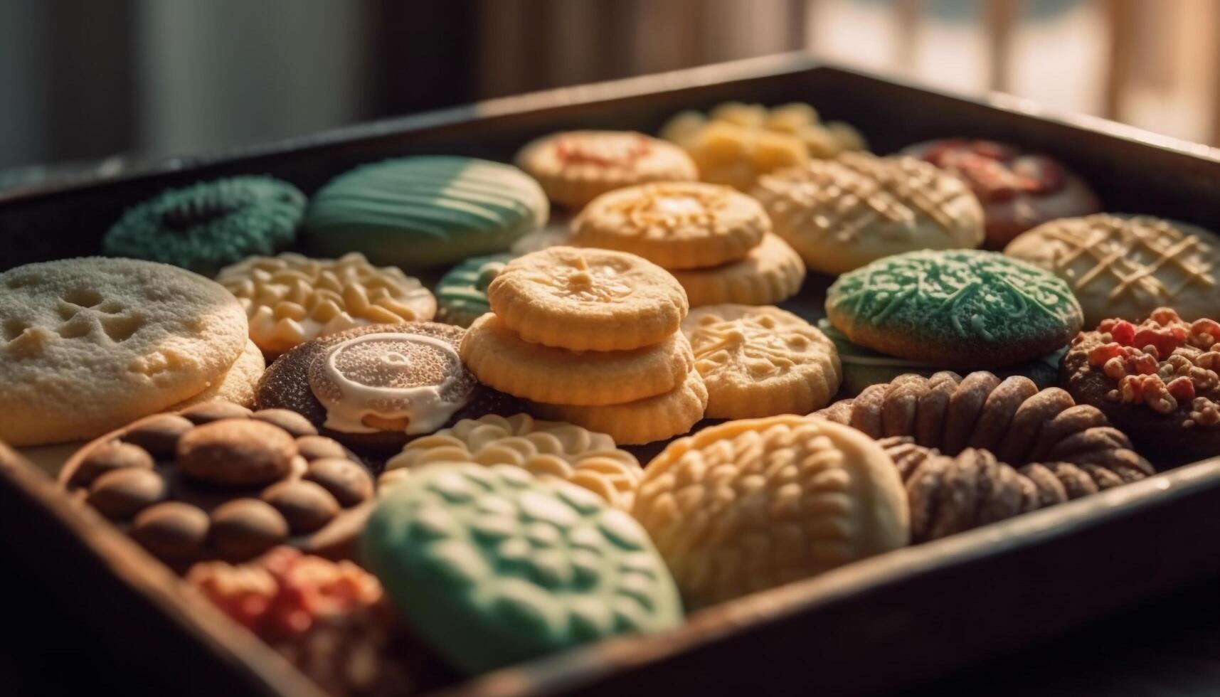 indulgente fatti in casa biscotti, un' cioccolato amante sognare generativo ai foto