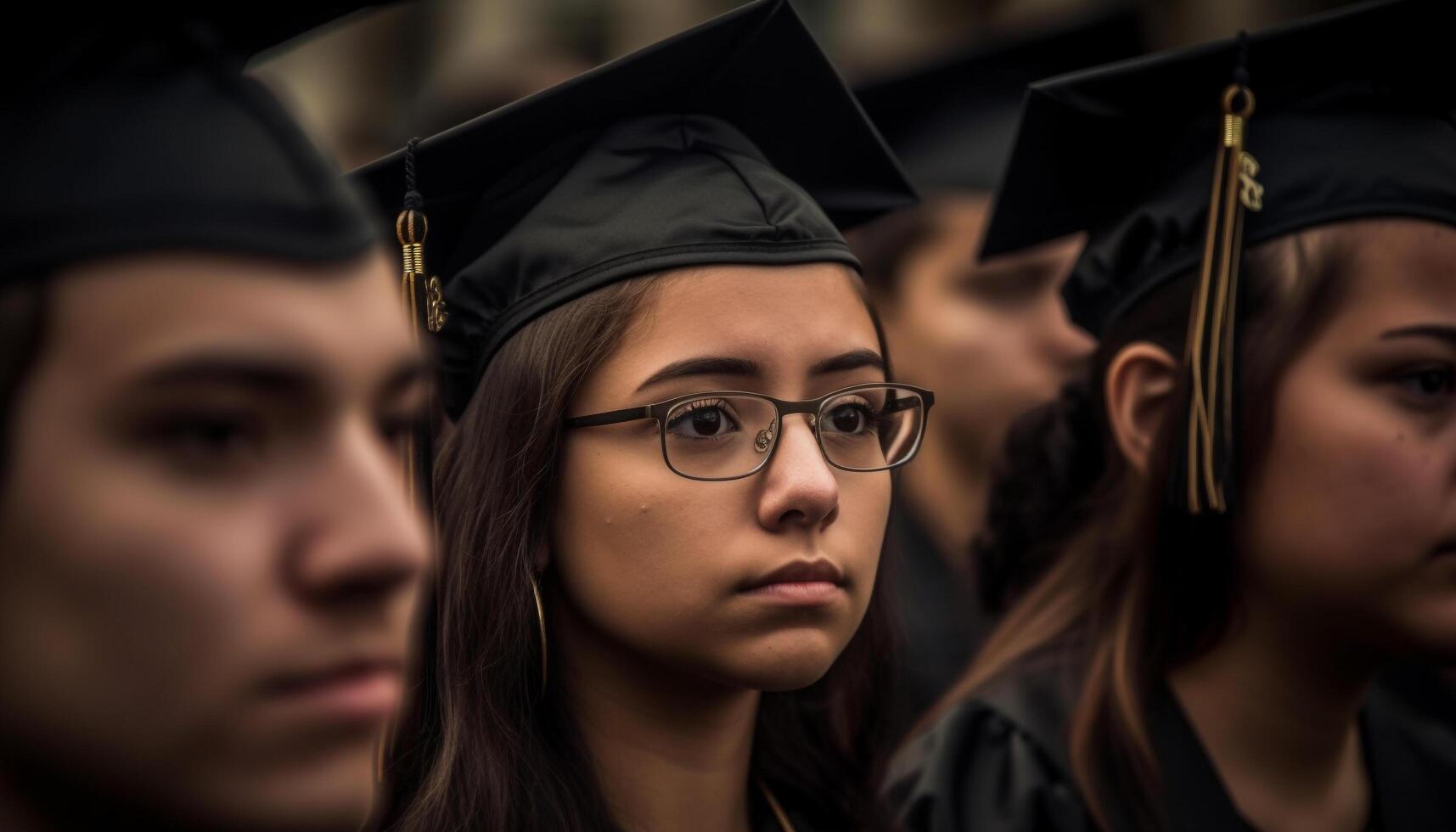 giovane adulti celebrare successo con diplomi all'aperto generato di ai foto