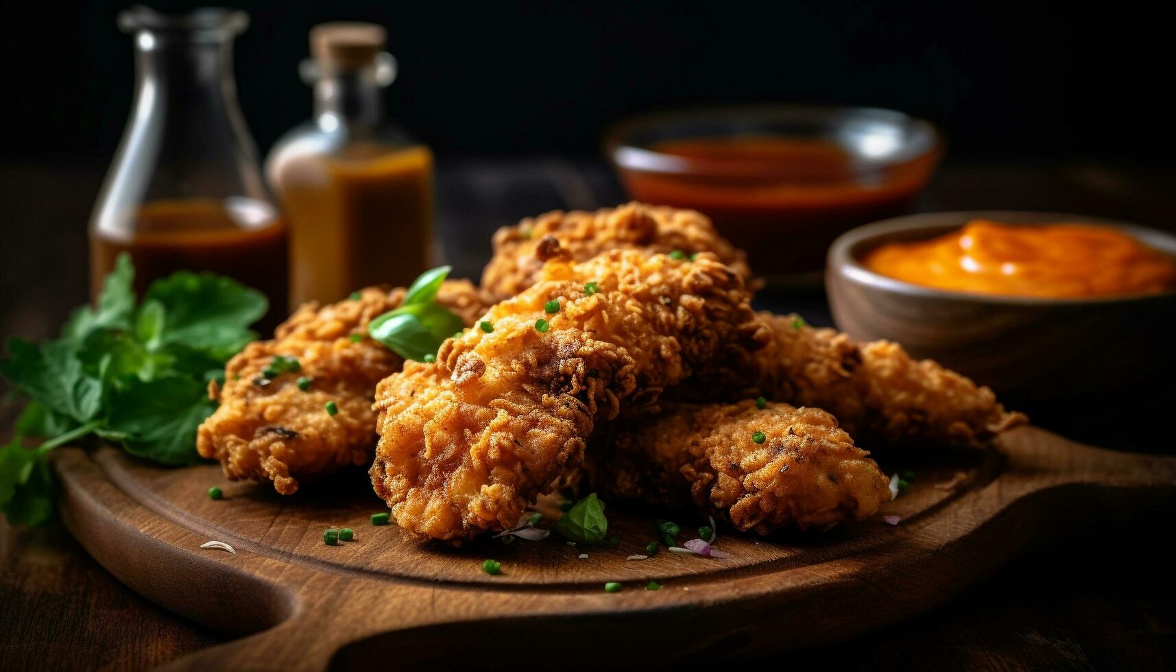 grigliato pollo con fatti in casa salato salsa, servito con fresco insalata generato di ai foto