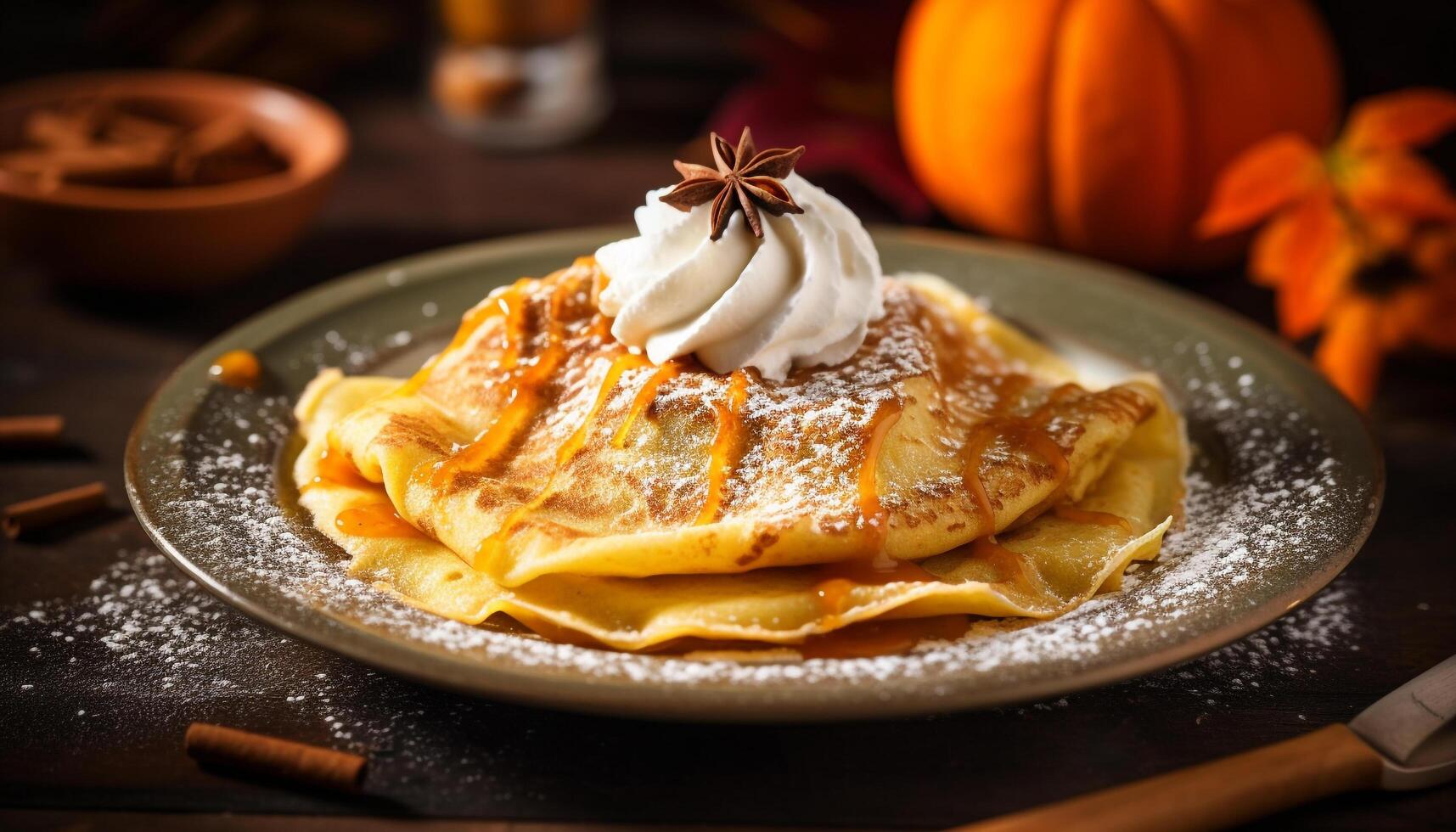 pila di fatti in casa burro di latte Pancakes con sciroppo generato di ai foto